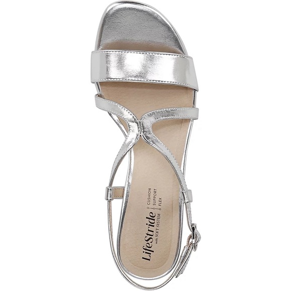 Life Stride Silver Strappy Heels - Picture 1 of 8